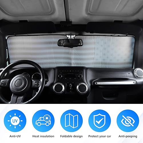 Miniatura 3 de Jimen Compatible con Jeep Wrangler TJ JK JKU 1997-2018, bandera de Estados Unidos de América, parasol para ventana de automóvil