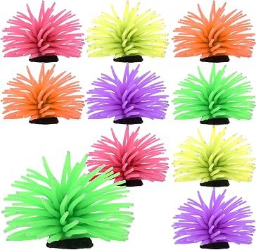 10 Pcs Artificial Sea Anemone Ornament, Simulated Sea Urchins Ornaments for Fish Tank Decor Aquarium Decoration, Assorted 5 Colors