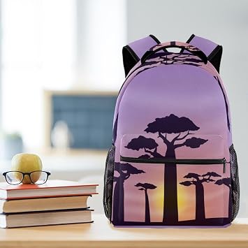 Laptop Backpack, Purple Dusk Baobab Silhouette Durable School Backpack for College High School, Water Resistant Travel Hiking Ruckpack