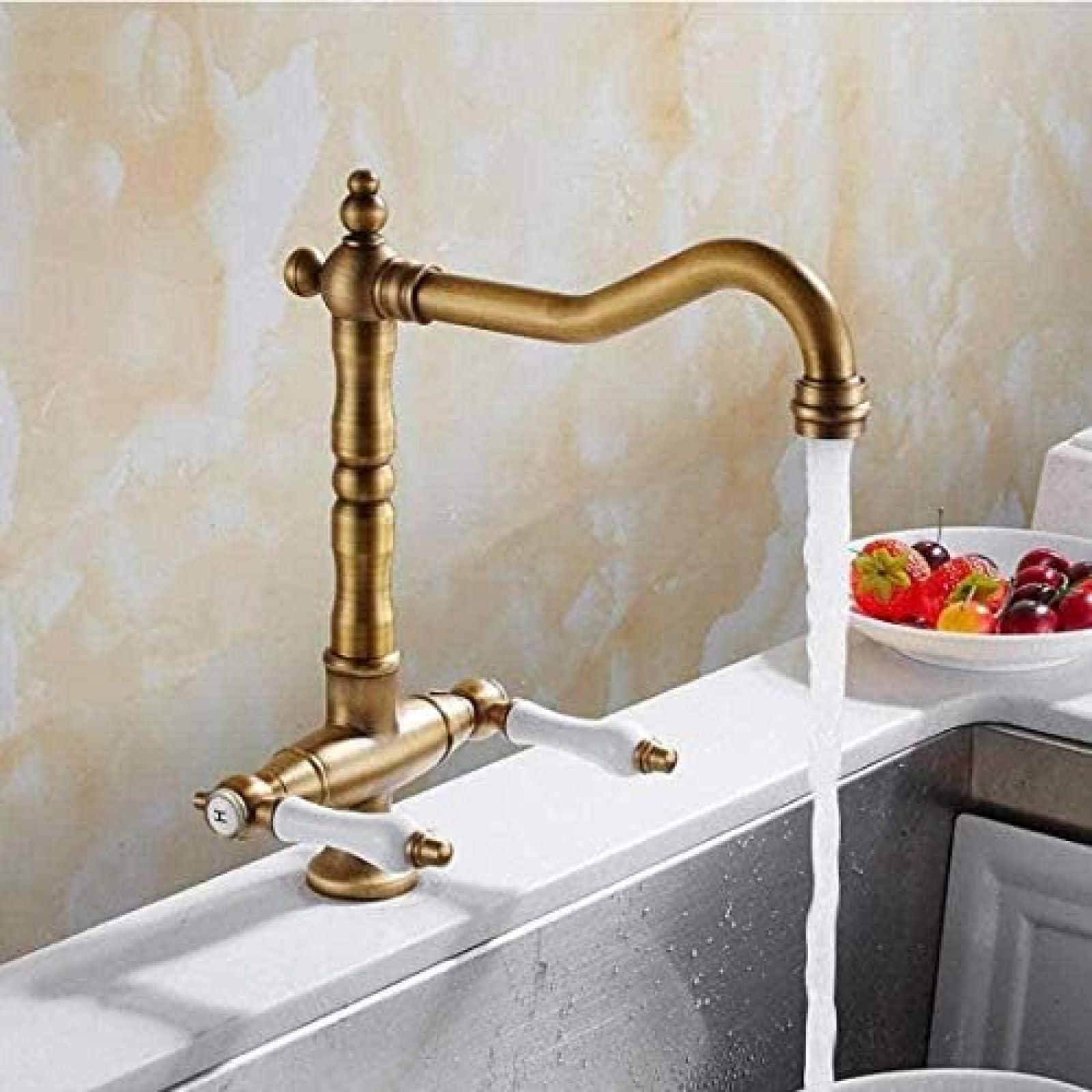 Grifo de latón dorado giratorio con mezclador de agua fría y caliente para baño