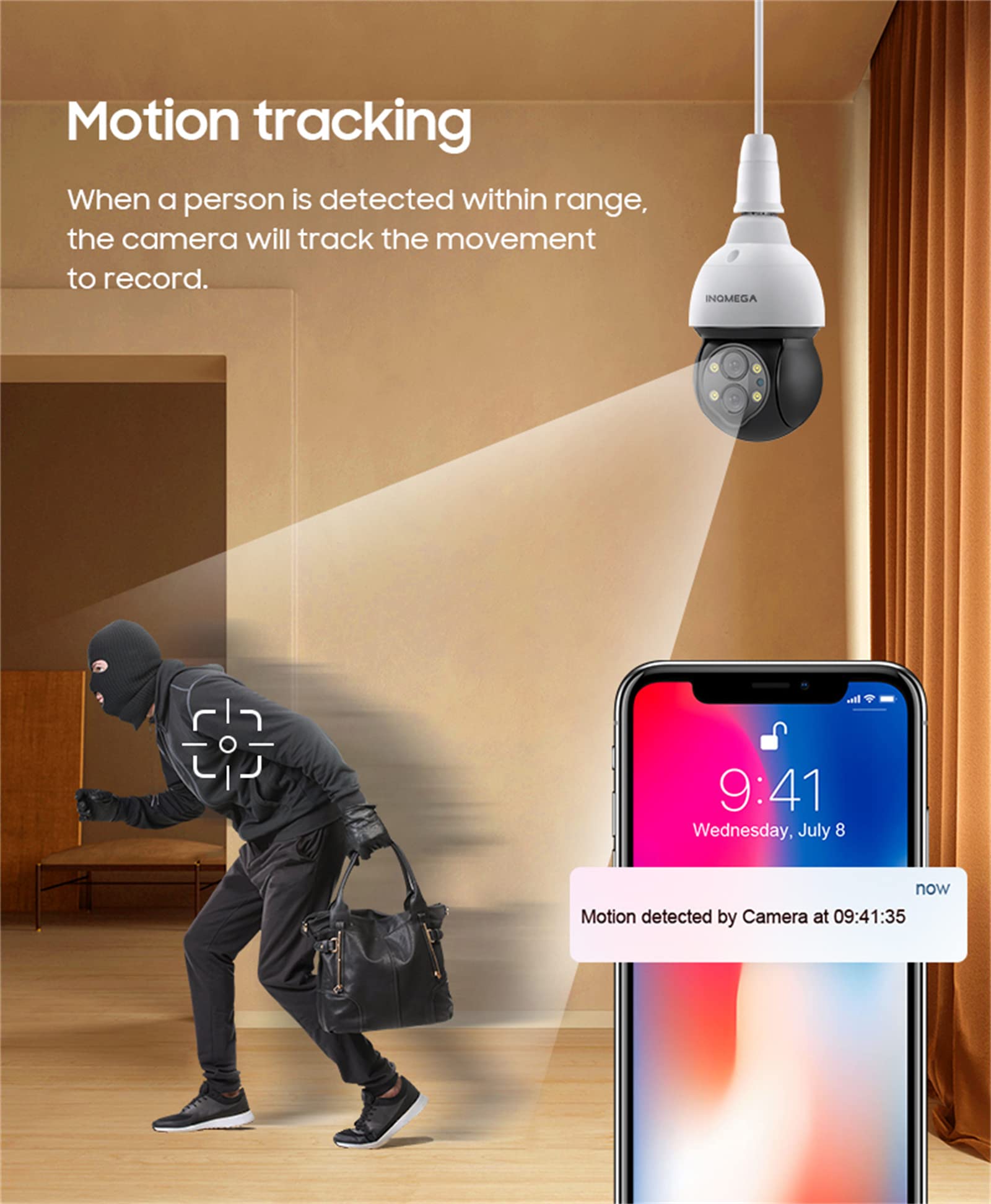 Caméra Ampoule 4MP, Caméra ZOOM 10X Surveillance Vidéo Enregistreur De Protection Externe PTZ Double Objectif 4Mm-12Mm Couleur Nuit,4m