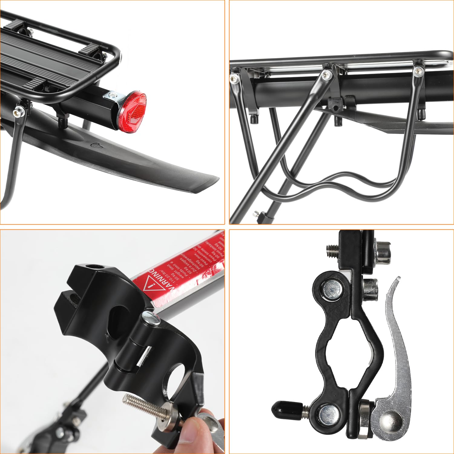 Gimisgu Portapacchi per mountain bike, in alluminio, nero, capacità di carico 50 kg, 24-29 pollici, montaggio sul sedile posteriore