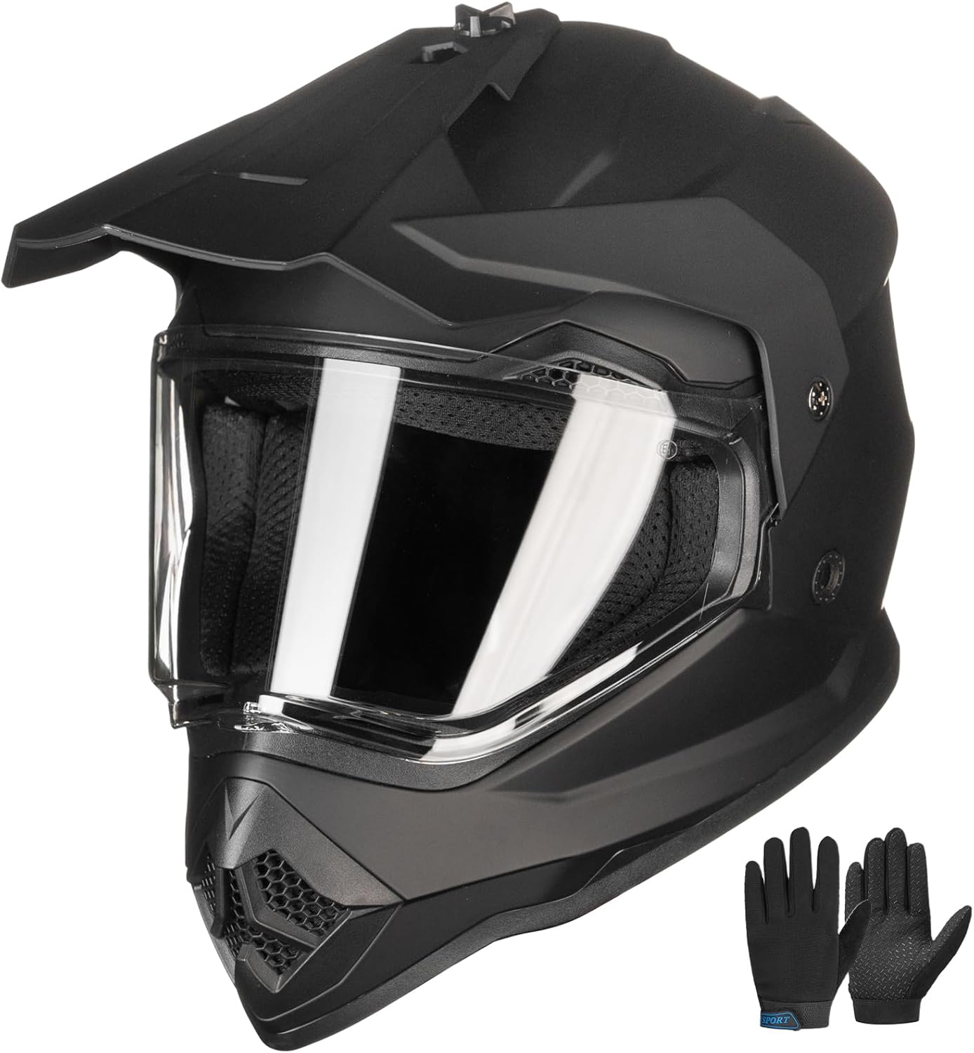 ILM Youth Dirt Bike Helmets Kids ATV Motocross BMX Off Road Motorbike with Visor Gloves ECE DOT WS-906(Matte Black, YL)