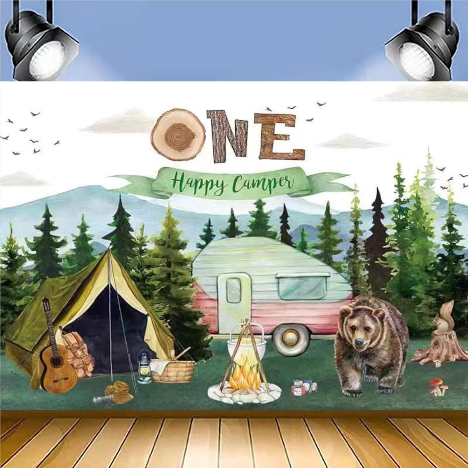 Forest Camping Birthday Backdrops Boy's Adventure 1st