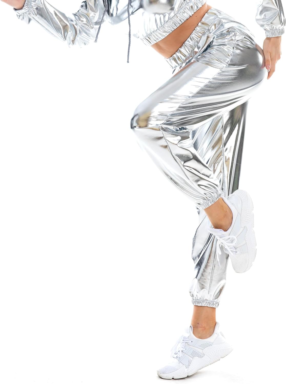 Women's Metallic Shiny Jogger Casual Holographic Color Streetwear Pants Hip Hop Fashion Smooth Elastic Trousers - Image 3