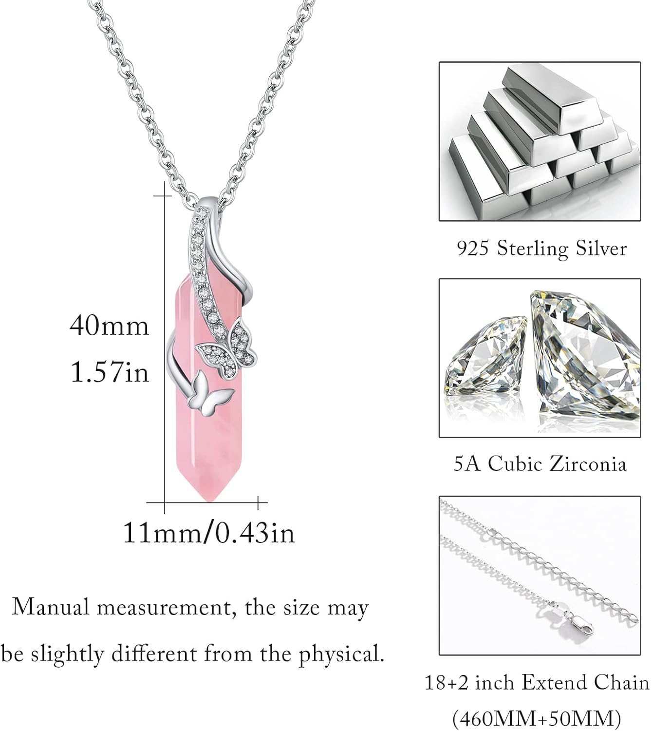 Butterfly Necklaces For Women 925 Sterling Silver Rose Quartz/Amethyst Necklace Butterfly Pendant Necklace Crystal Jewelry Butterfly Gifts for Women - Image 6
