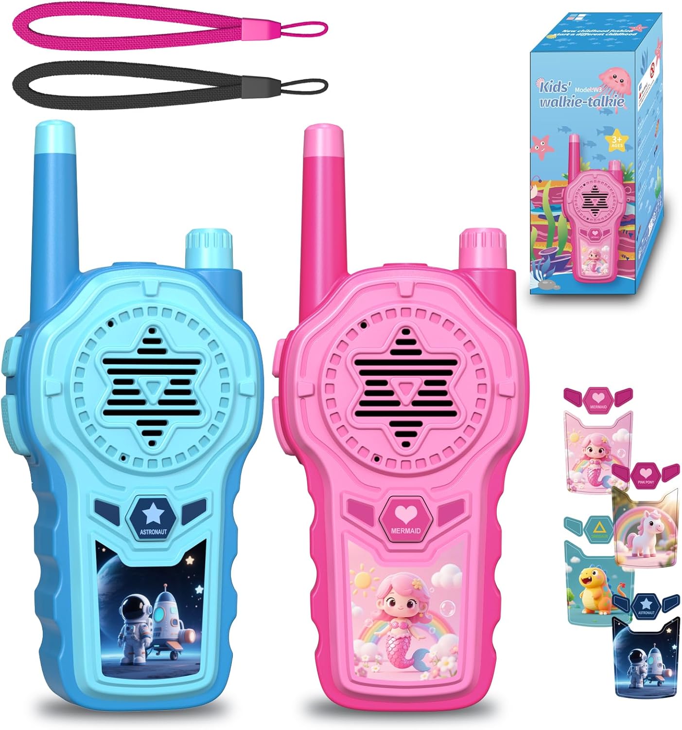 Gaswei Walkie Talkies for Kids,Toys for 3-12 Years Old Boys Girls,DIY Sticker,Lanyard,LED Flashlight 1000ft Long Range Kids Walkie Talkies Gift for Birthday Christmas - 2 Pack