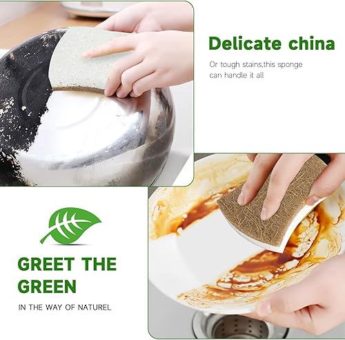 Miniatura 4 de Paquete de 10 esponjas naturales biodegradables para cocina, esponja compostable de celulosa y nuez de coco, esponjas ecológicas de secado rápido