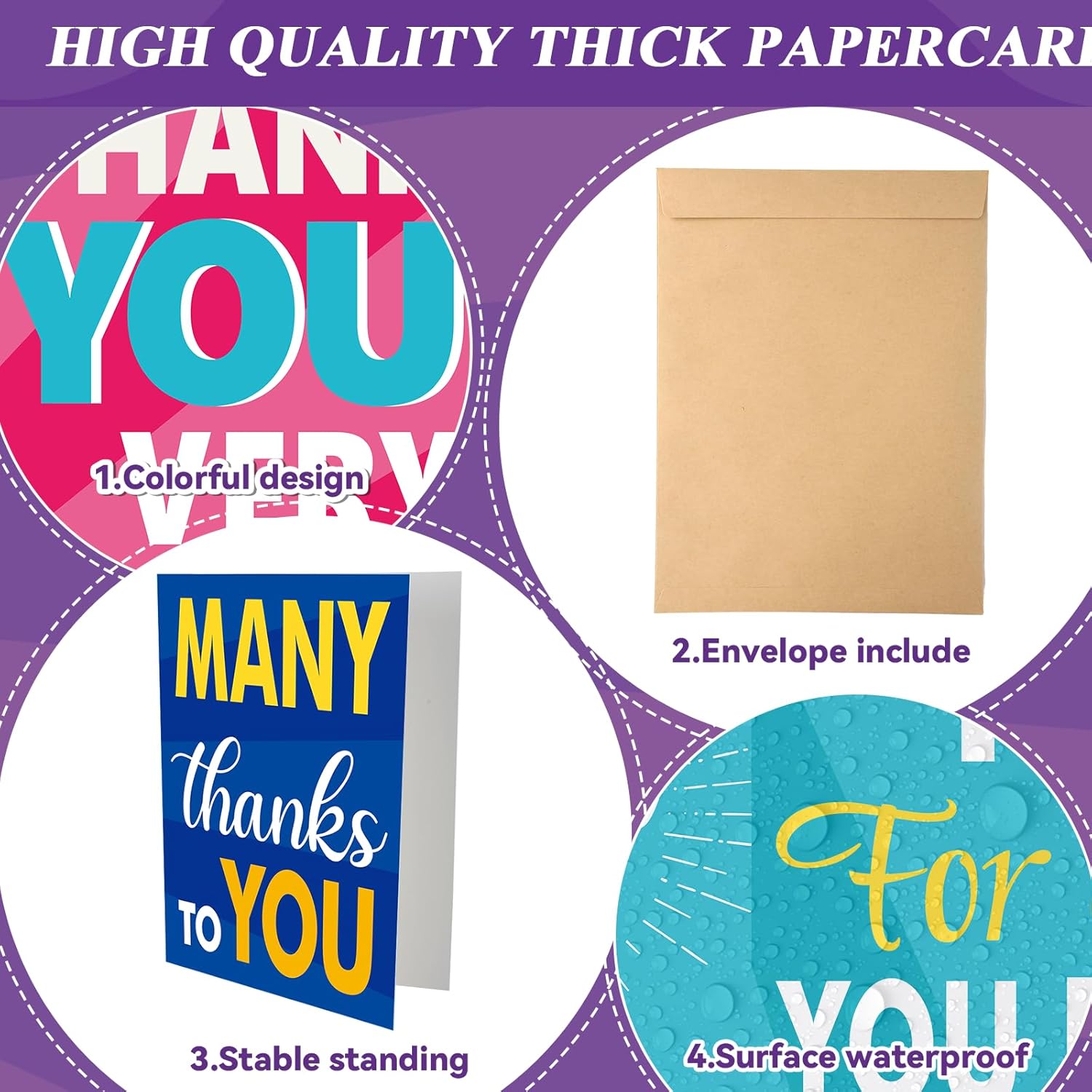 6PCS Large Thank You Cards Big 14 x 21 Inch Thank You Gifts Giant Gratitude Greeting Cards with Envelopes Appreciation Card Thanks for Wedding Birthday Graduation Thanksgiving Christmas Jumbo Gifts