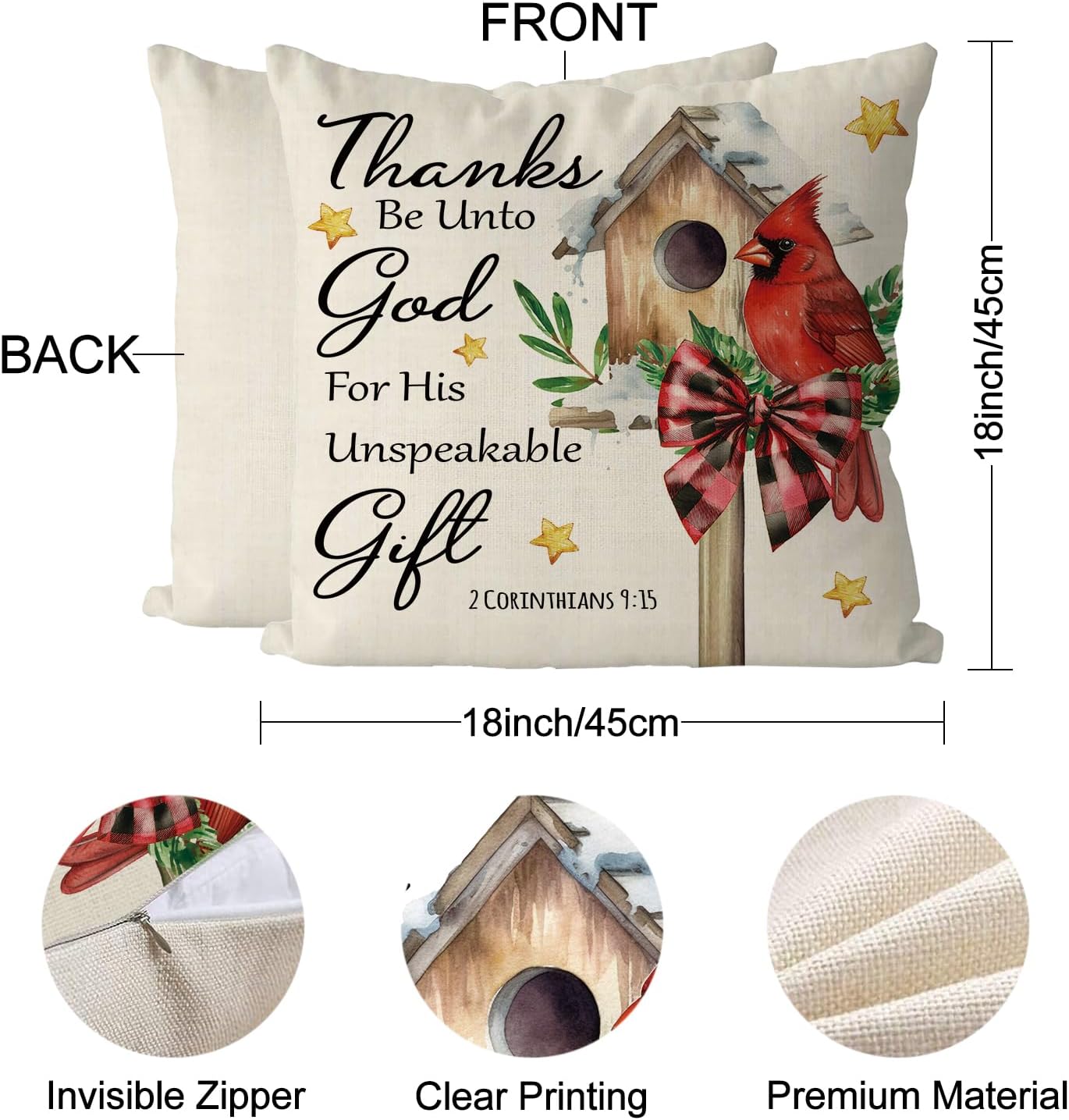 Christian Christmas Decor Jesus Christmas Pillow Covers Xmas Farmhouse Vintage Decorations Home Sofa Living Room Decorative Cushion Case 18x18 Inch Set of 4