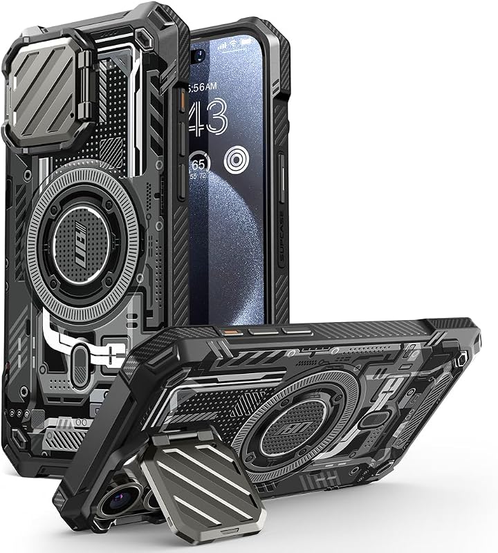 SUPCASE para iPhone 15 Pro Max (6,7 pulgadas) con soporte para cubierta de cámara | Compatible con MagSafe, protección contra caídas de grado militar, funda magnética resistente para teléfono, BalckCircuit, Unicorn Beetle XT