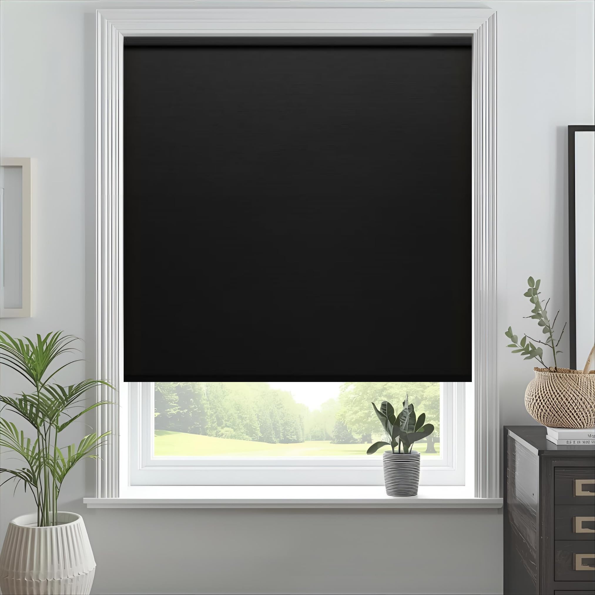 J.Din Made To Measure Roller Blinds, Thermal Blackout Roller Blind, Easy Fit Insulated UV Protection Child Safe Home Office Window Blinds, Black 90W x 210H cm