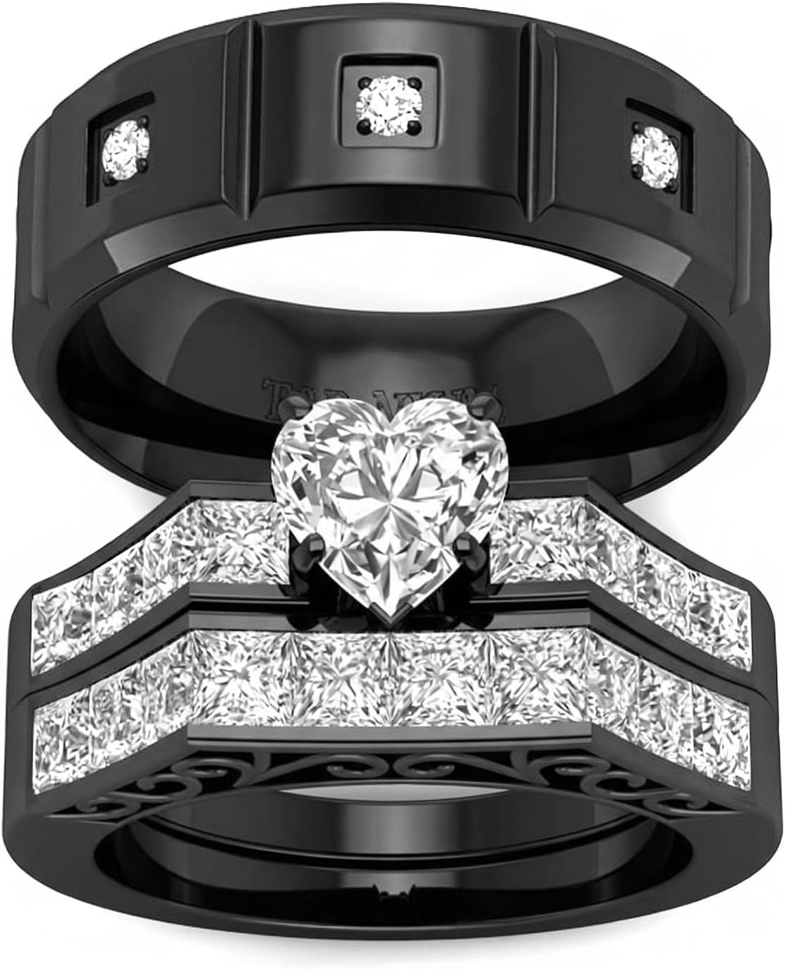 TWO RINGS His Hers Couples Rings Women's 10k Yellow Gold Filled White CZ Wedding Engagement Ring Bridal Sets & Men's Tungsten Carbide White Cz Wedding Band