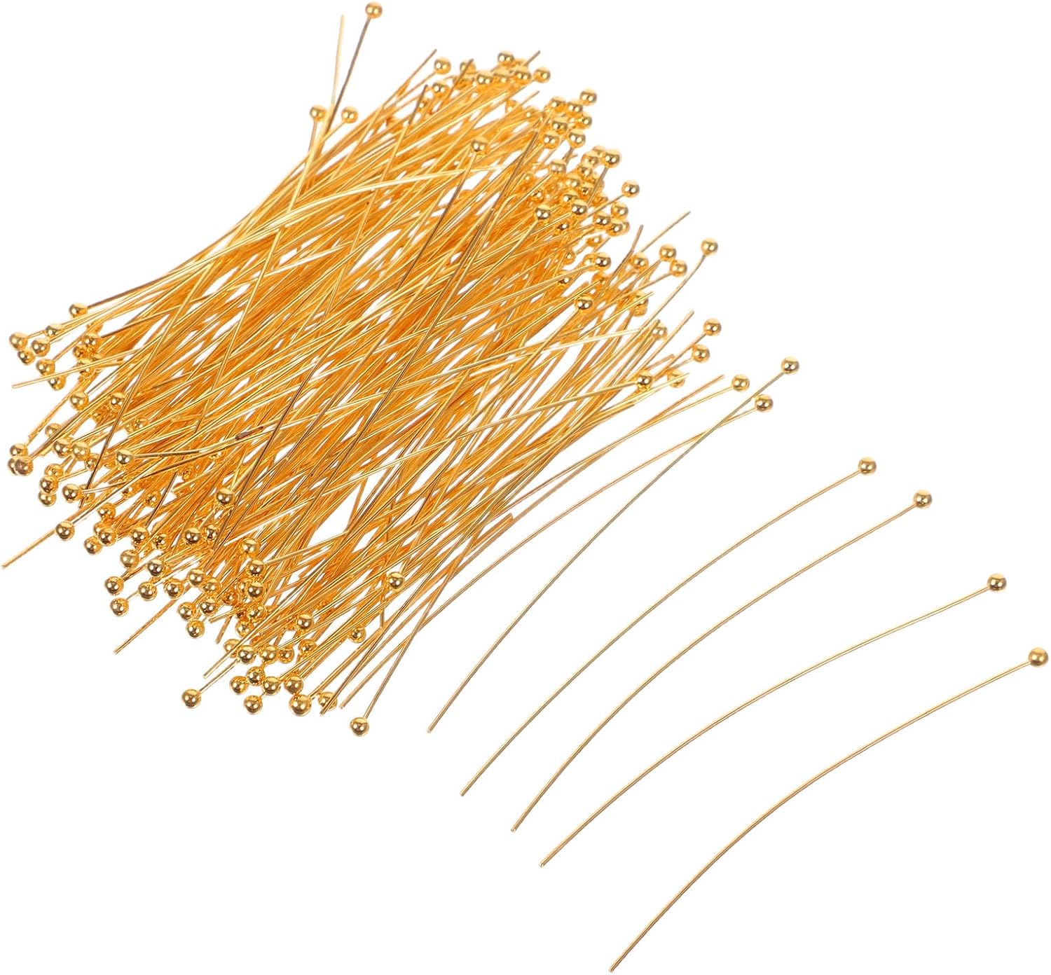 Alipis 200Pcs Gold Ball Head Pins 50Mm Brass Jewelry Supplies for Earrings Necklaces DIY Beading Craft Accessories for Bracelet Making