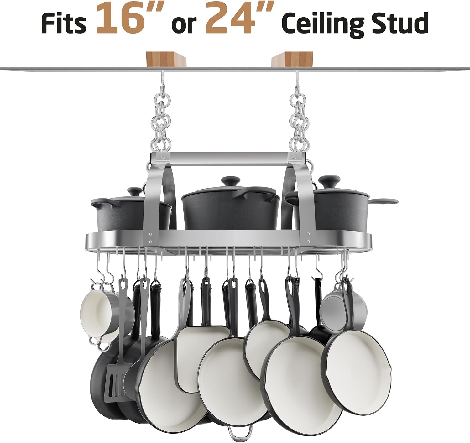 Chrome Ceiling Mounted Pot Rack with 20 Hooks