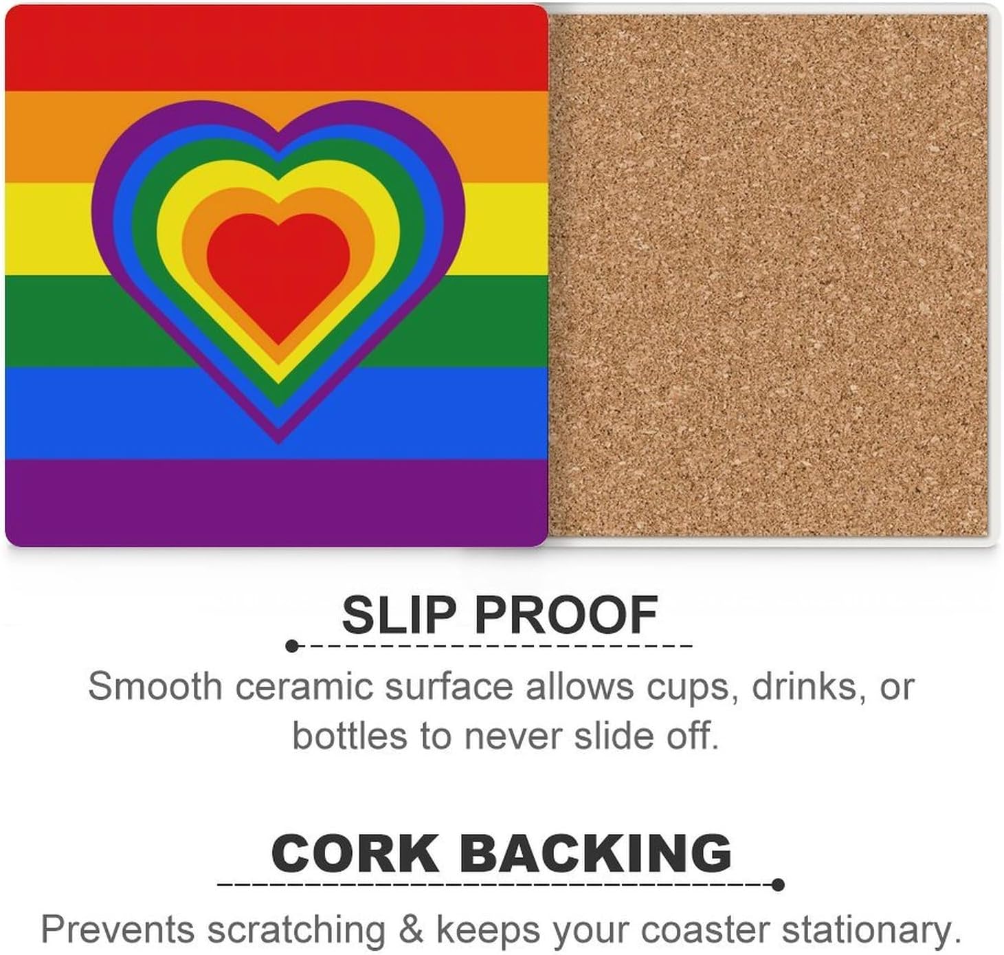 Rainbow Flag with Hearts Funny Ceramic Coasters for Drink Absorbent Cup Holders Tabletop Protection