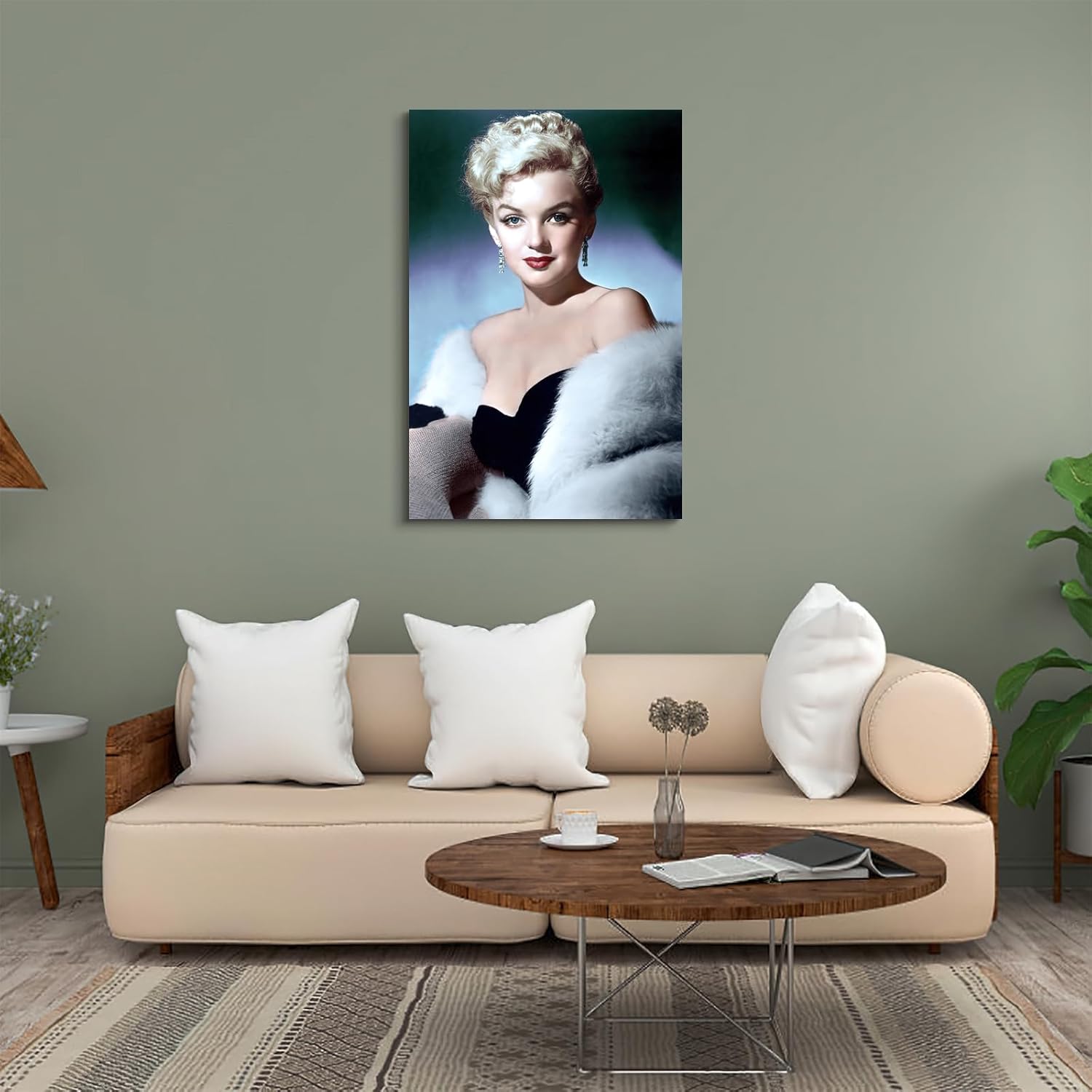 CanvasGarden Marilyn Monroe Canvas Wall Art, Hollywood Glamour Portrait Vintage Poster Formal Dress Color Picture Idol Art Decor, Framed Prints for Living Room Bedroom Office Decor, 12x16Inch