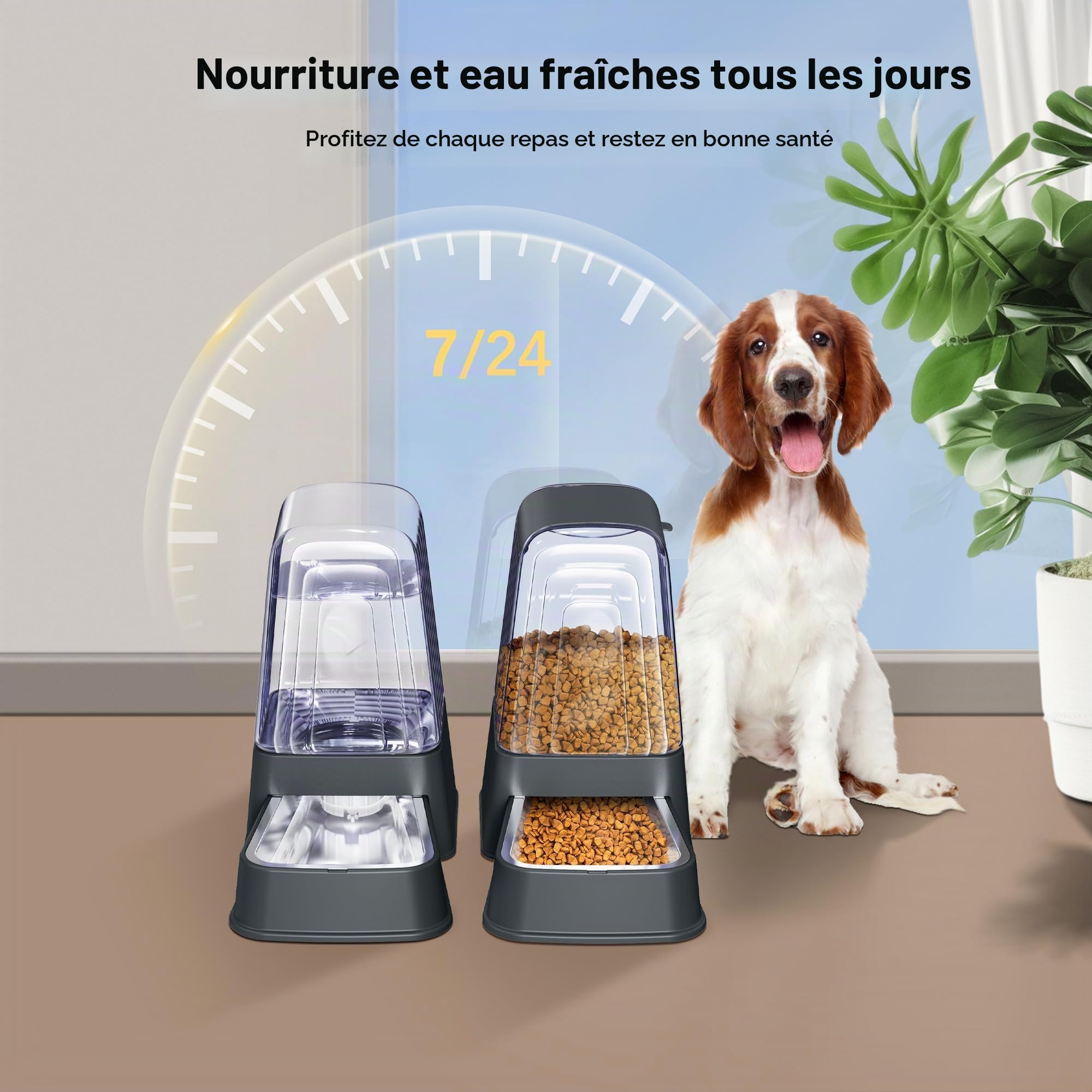 Distributeur Automatique de Nourriture et d'eau pour Chien et Chat avec Bols en Acier Inoxydable, mangeoires à gravité pour Animaux domestiques, 100% sans BPA, Grande capacité pour Chats,