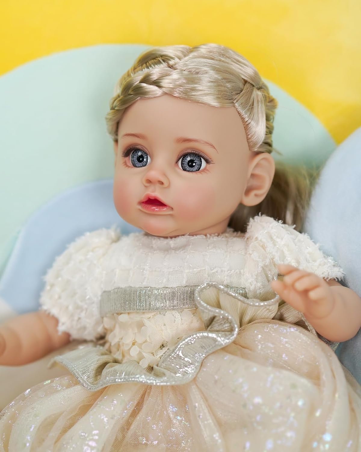 Lifelike Reborn Baby Dolls w/Princess Dress - 14 Inch Realistic Newborn Girl, Sweetness Real Life DIY Display Art Doll, Soft Cotton Body, Great Gift for Collectors and Emotional Support