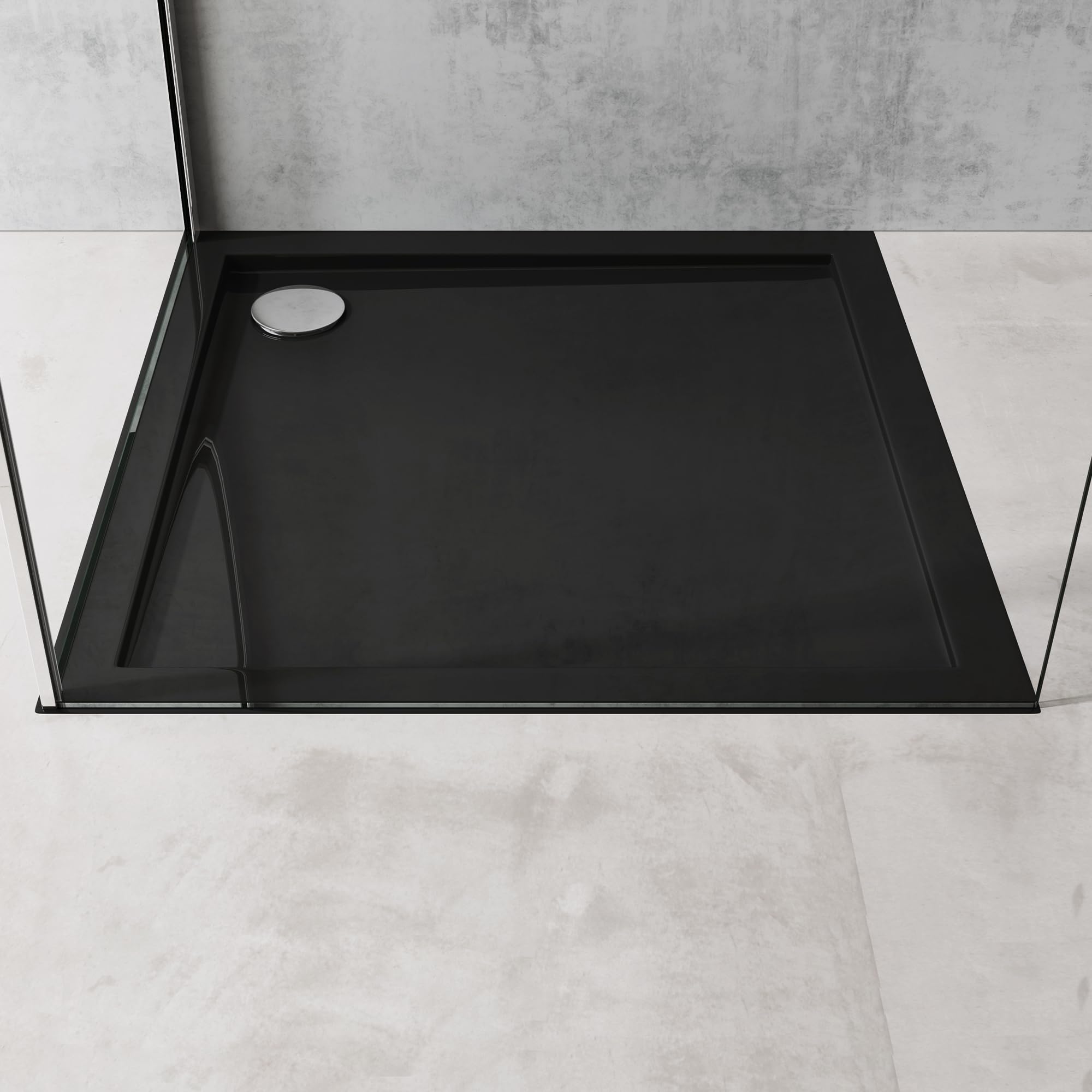 doporro Plato de ducha para mamparas de ducha Faro1W 70x70x4 plano acrílico en negro conexiones DIN cuadradas apto para instalación a ras de suelo Faro1 | Acrílico, Negro, Faro01