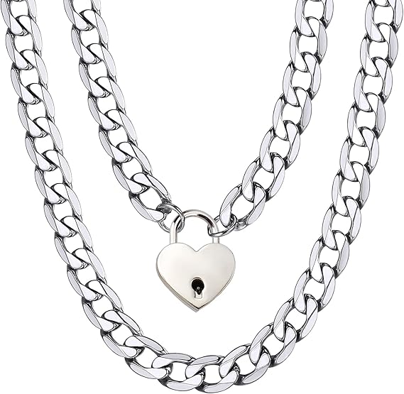 Amazon 南京錠ネックレス ステンレススチール 恋人 ハートロック カラーチョーカー メンズ レディース シルバー 16 インチ 18 ネックレス 通販