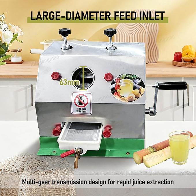 Extractor de Jugo de Caña Manual - Prensado a Manivela, 3 Rodillos Ajustables miniatura 4