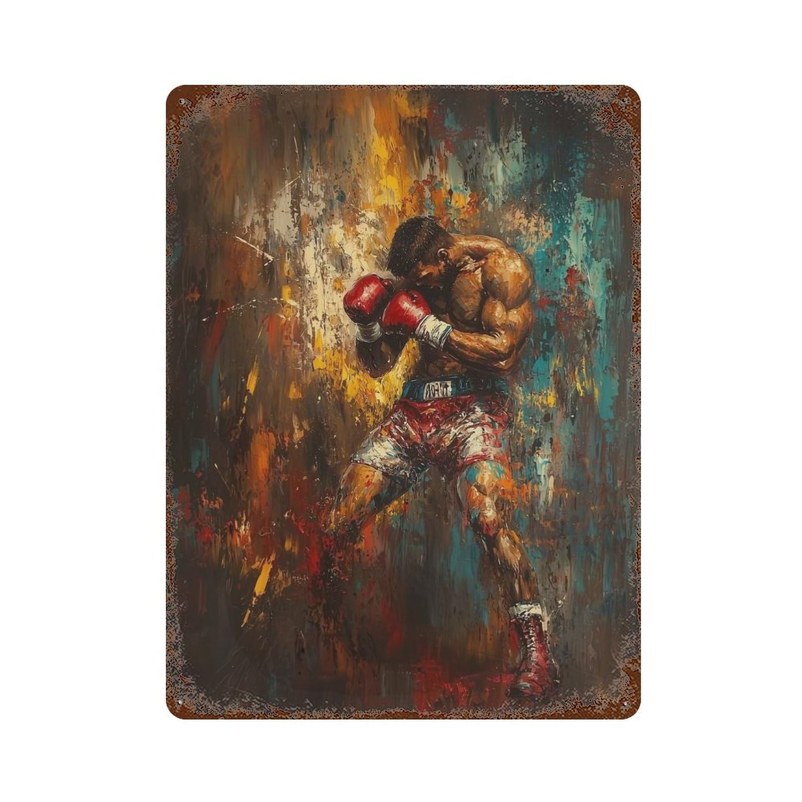 Boxing Champion Abstract Art 15.7"x11.8" Rusty Metal Tin Sign, Shabby Chic Decor for Bistro, Counter And Cafe Decor