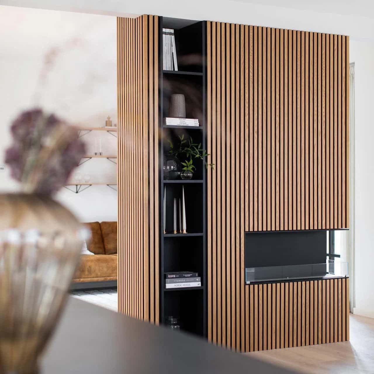HEXIM Akustikpaneele 2 Stück 278x60cm Holz Comfort - flexible Holzpaneele Platten Lamellenwand flexibel MDF Wandpaneele TV Wandverkleidung Holzwand Deko schwarz (3.34m² Black Edition)