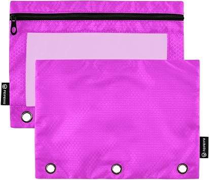 Emelivor Fuchsia Purple Pencil Pouch for 3 Ring Binder 2 Pack Binder Pencil Pouches Zippered Clear Pencil Case Cosmetic Bag for Office Daily College Supplies