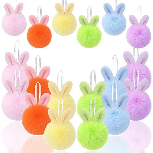 Soulchen 18 Pcs Furry Easter Tree Ball Ornaments with Plush