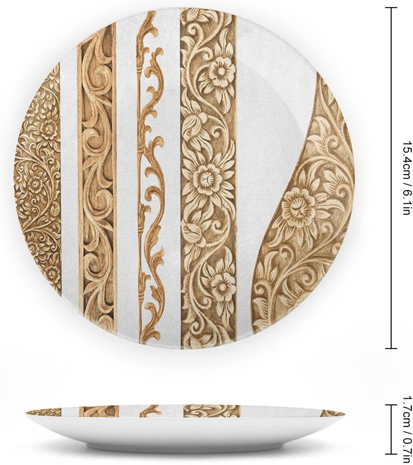 XISUNYA 8 Inch Decorative Plate, Earth Tones Ceramic Plate, Vertical Borders with Flower Motifs Print Ceramic Wall Hanging for Home Office Party Dinner Table Decor