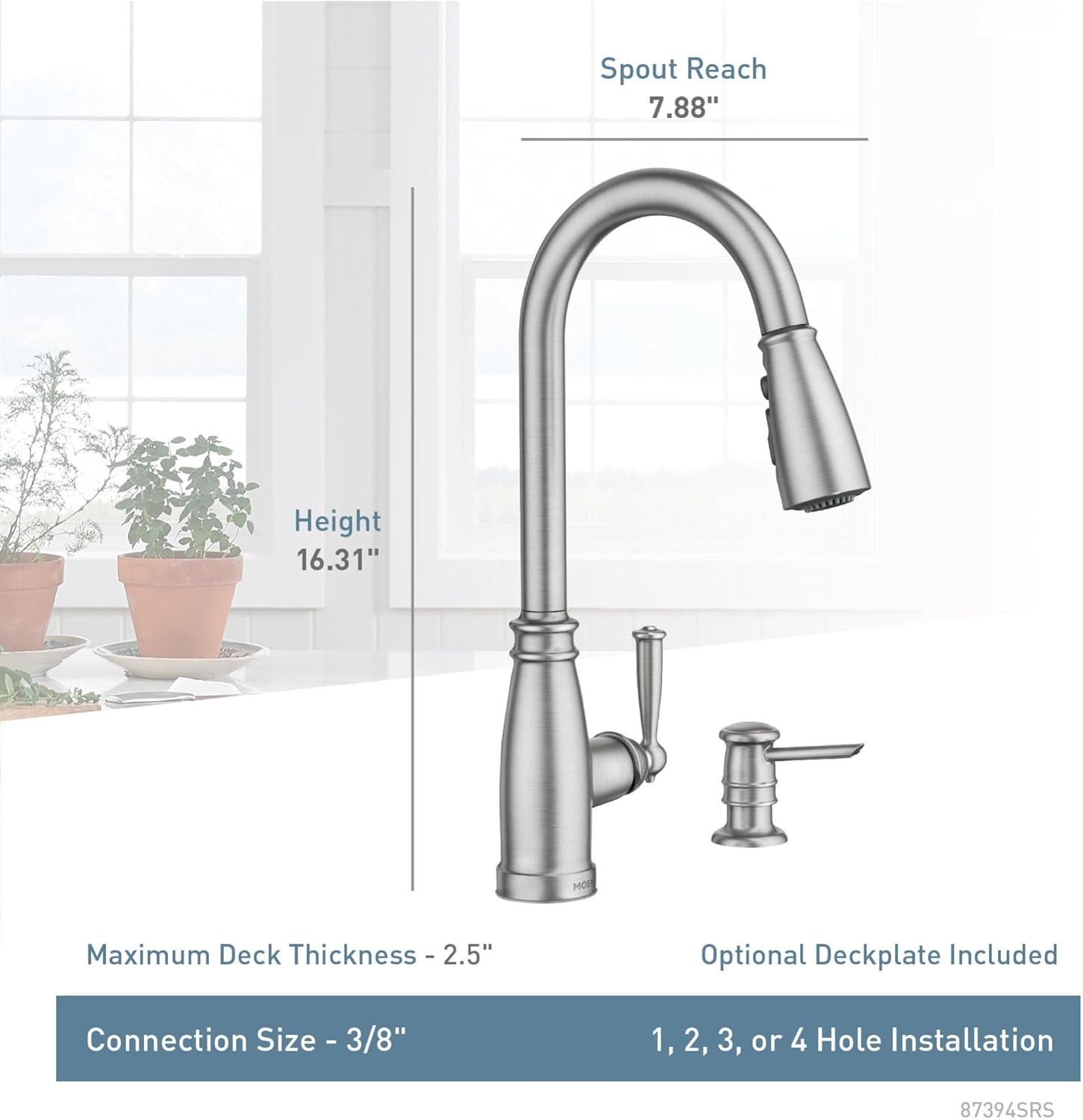 Moen Morado Mediterranean Bronze Pulldown Kitchen Faucet with Power Boost, Transitional Farmhouse Kitchen Faucet, Easy Installation, 87394BRB