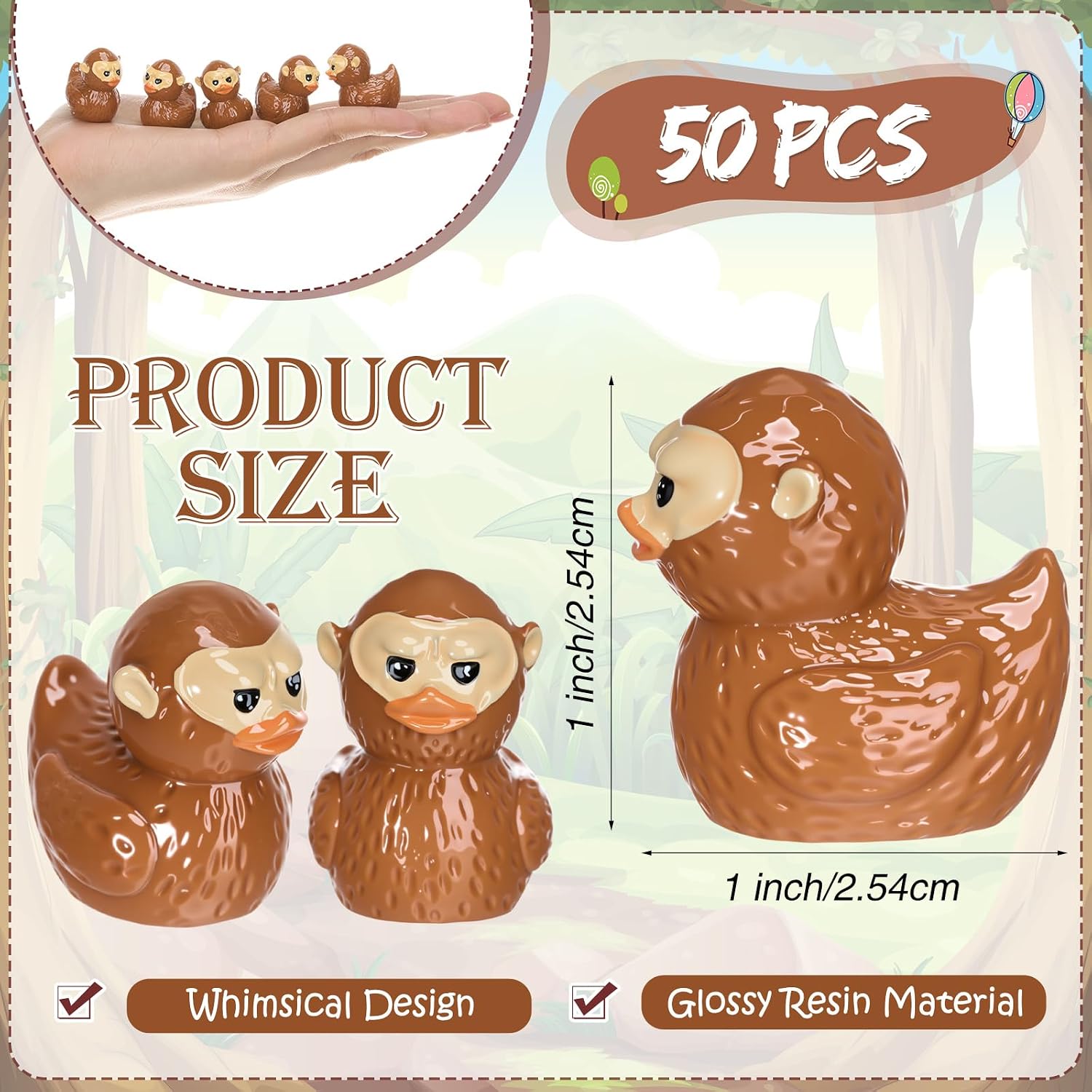 Thyle 50 Easter Mini Resin Bigfoot Ducks Figurines Bulk Tiny Miniature Sasquatch Statue Small Resin Animal Figures Bigfoot Duck Gifts to Hide and Seek Cruise Ship for Car Dashboard Decor Party Favors image 2