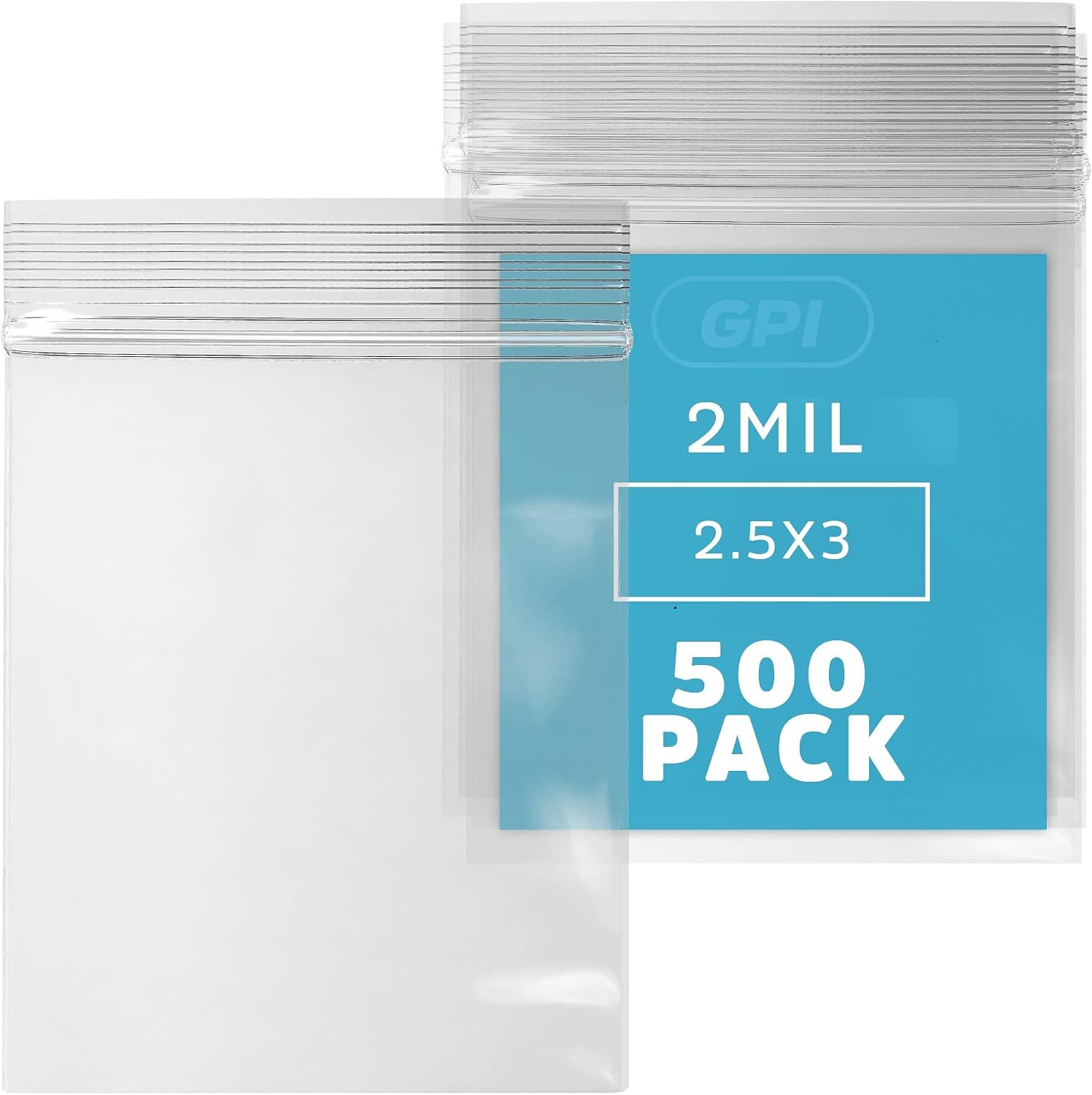 GPI - Pack of 500, 2.5" x 3" 2 Mil Thick - Clear Plastic Reclosable Zip Bags - Bulk, Strong & Durable Poly Baggies with Resealable Zip Top Lock for Travel, Storage, Packaging & Shipping