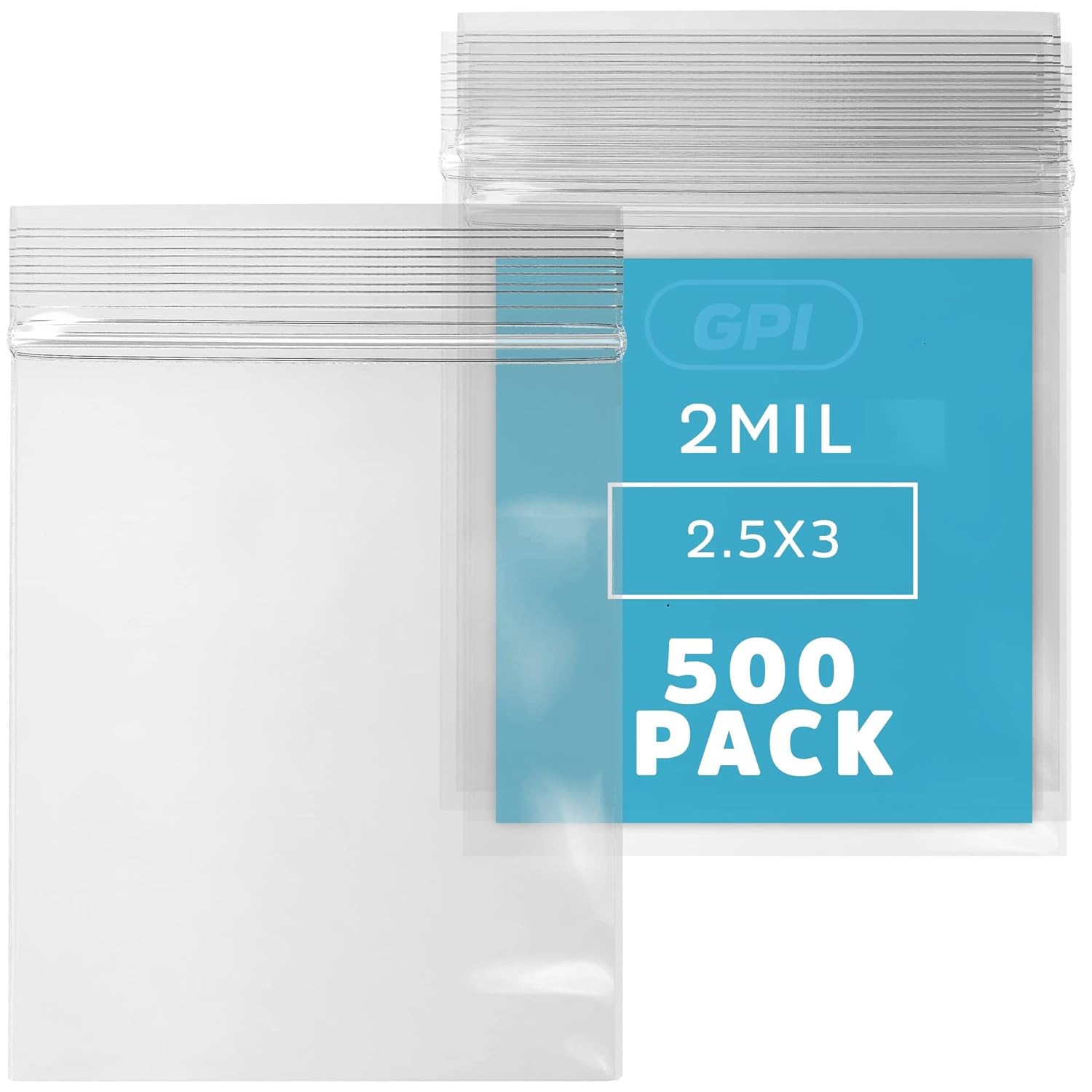 GPI – Pack of 500, 2.5″ x 3″ 2 Mil Thick – Clear Plastic Reclosable Zip Bags – Bulk, Strong & Durable Poly Baggies with Resealable Zip Top Lock for Travel, Storage, Packaging & Shipping