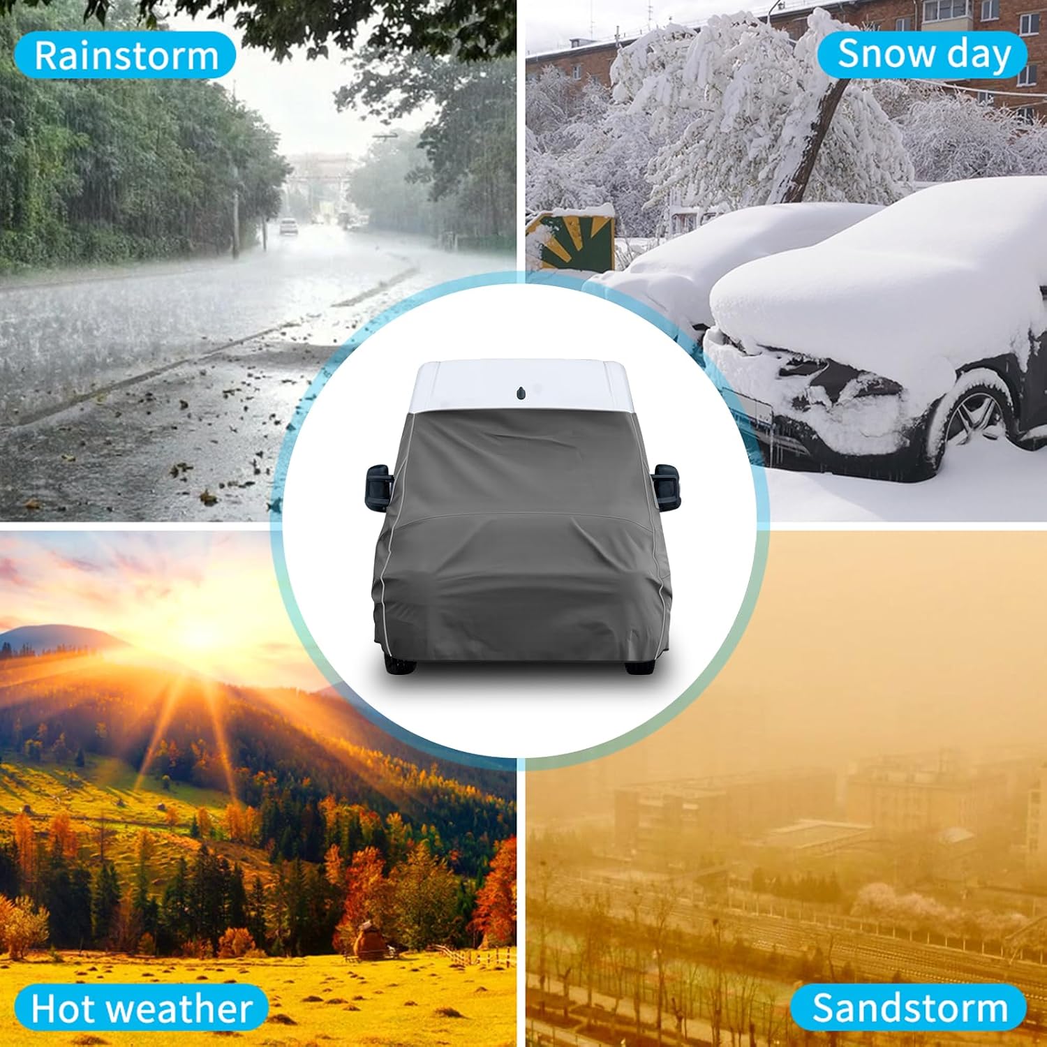 Gray Windshield and Engine Cover Compatible with 2014-2025 Ram Promaster | Full Coverage Hood for The Front, Sun, Snow, and Privacy Protection