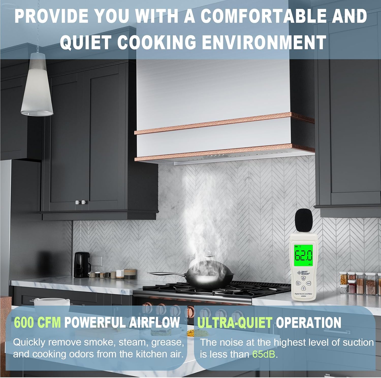 Akicon Range Hood 36 Inch, Ultra Quite Stainless Steel Ducted Kitchen Hood, Wall Mount Square Vent Hood with LED Light and Dishwasher-Safe Filters, 3 Speeds, 600 CFM (AK-HS30HB-BSC)