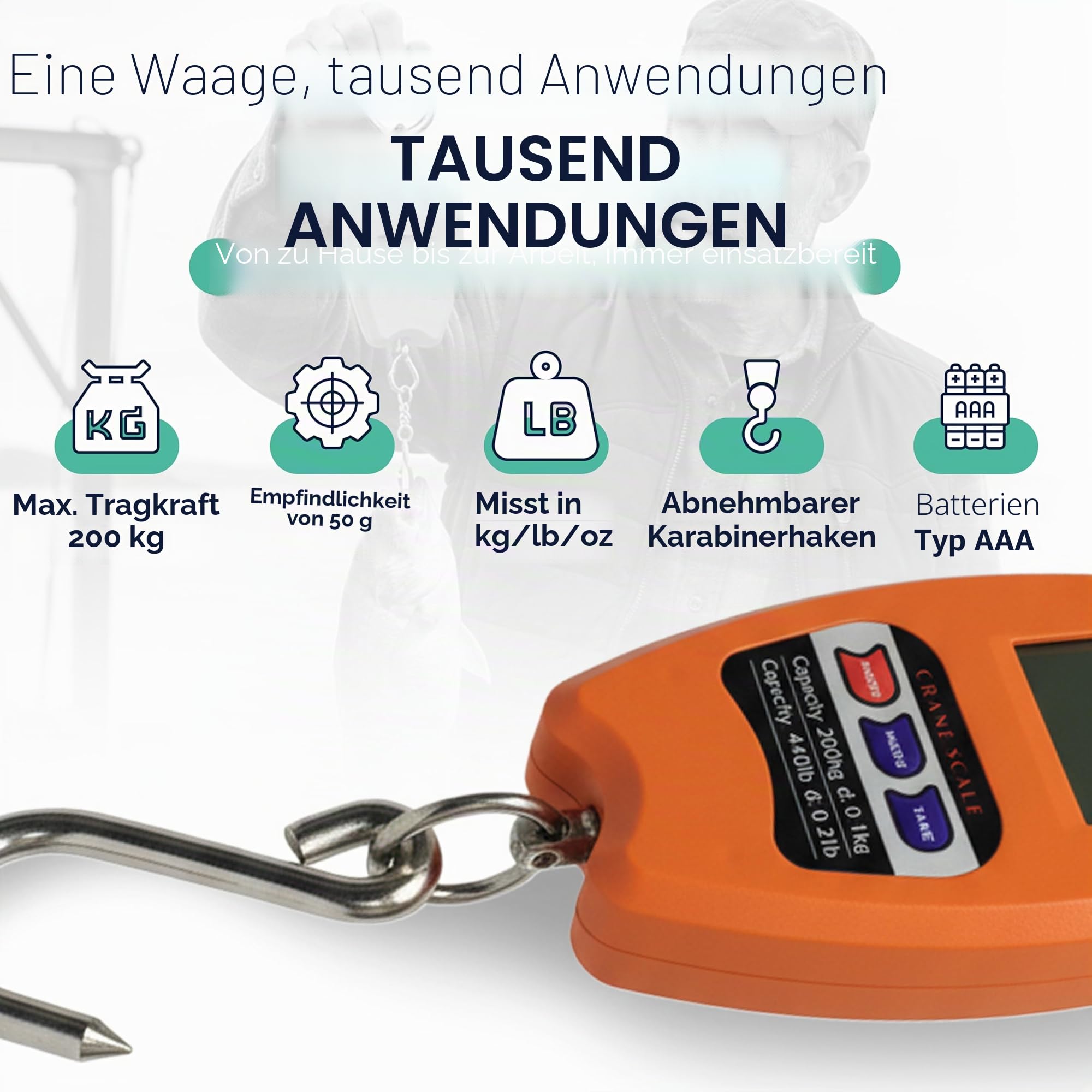 Tempo DI SALDI Professionelle Digitalwaage für Industrie, Haken Dynamometer, max. 200 kg, SONSTIGES