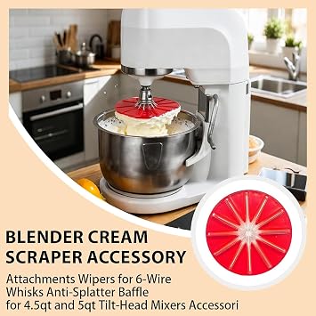 Stand Mixer Whisk Scraper, Anti-Splatter Baffle for 6-Wire Whisks, Blender Cream Scraper Accessory for Kitchen Aid 4.5qt and 5qt Tilt-Head Mixers Accessori, Multi-Purpose Kitchen Tool (White)