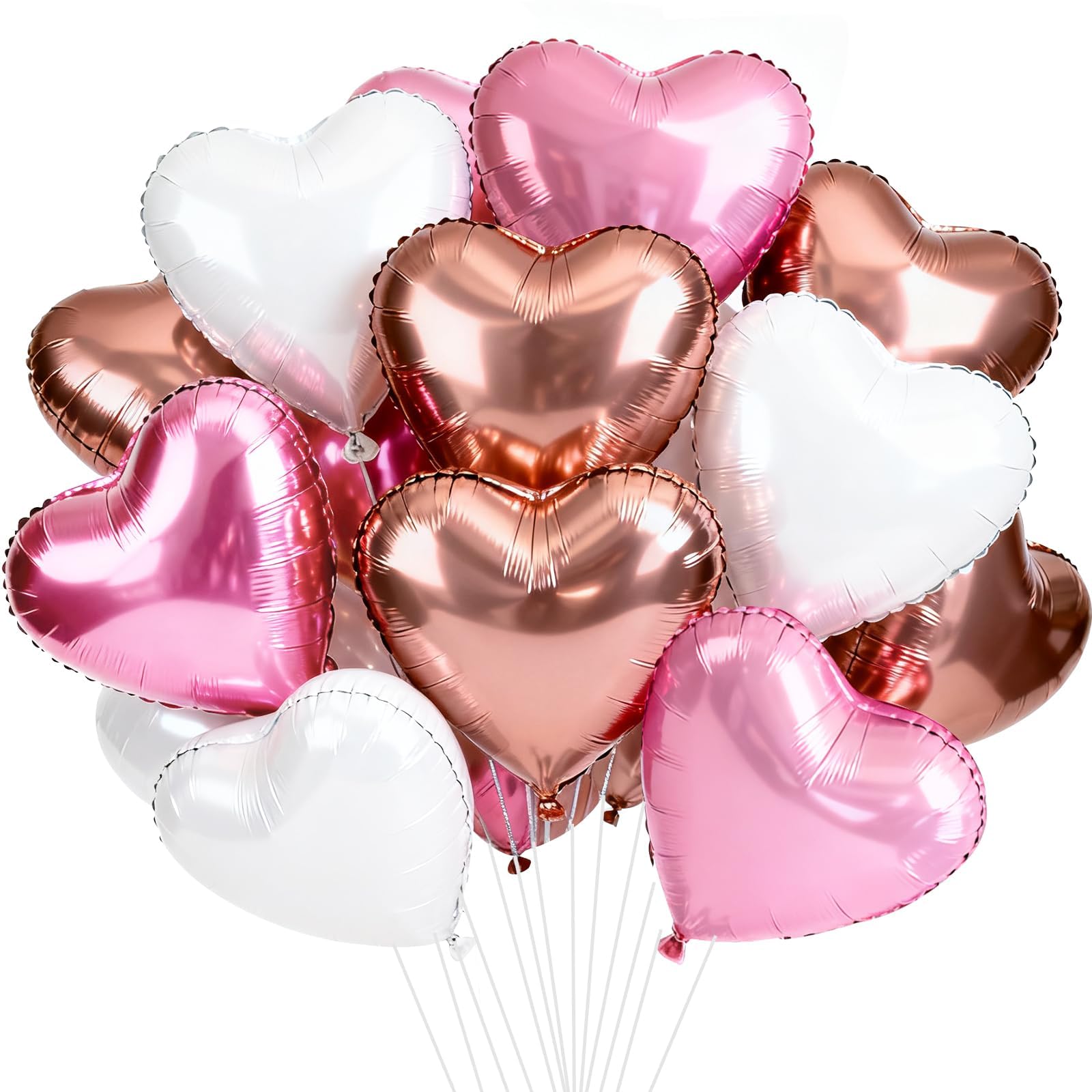 DecoGlee 30Pcs 18 Inch Balloons Pink White Rose Gold Heart Shape Foil Mylar Banners Decoration for Birthday Valentine's Day Wedding Bridal Shower Anniversary Engagement Party Supplies