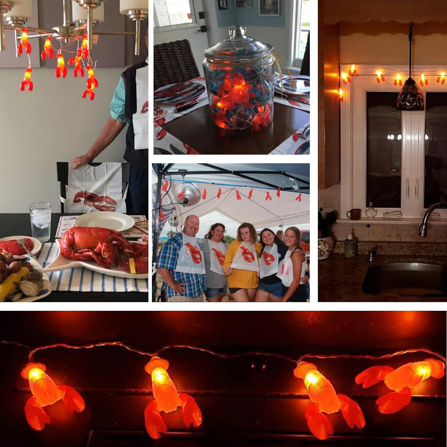 Lobster String Lights Battery Operated & USB Powered 3m 20 LED Shrimp Fairy Lights Hanging Lights for Bedroom Christmas Party Patio Decor (Lobster)