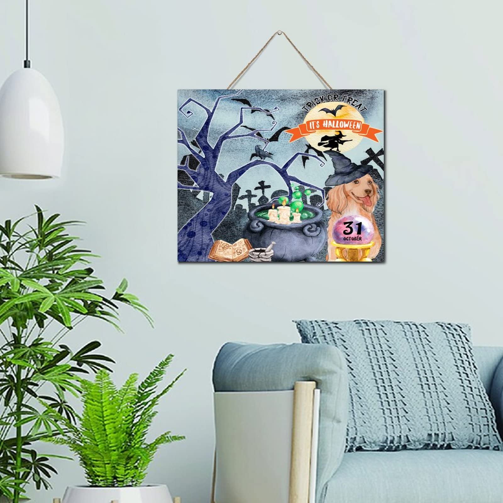Plaque murale en bois Trick Or Treat pour decoration interieure de salon 25x30 cm