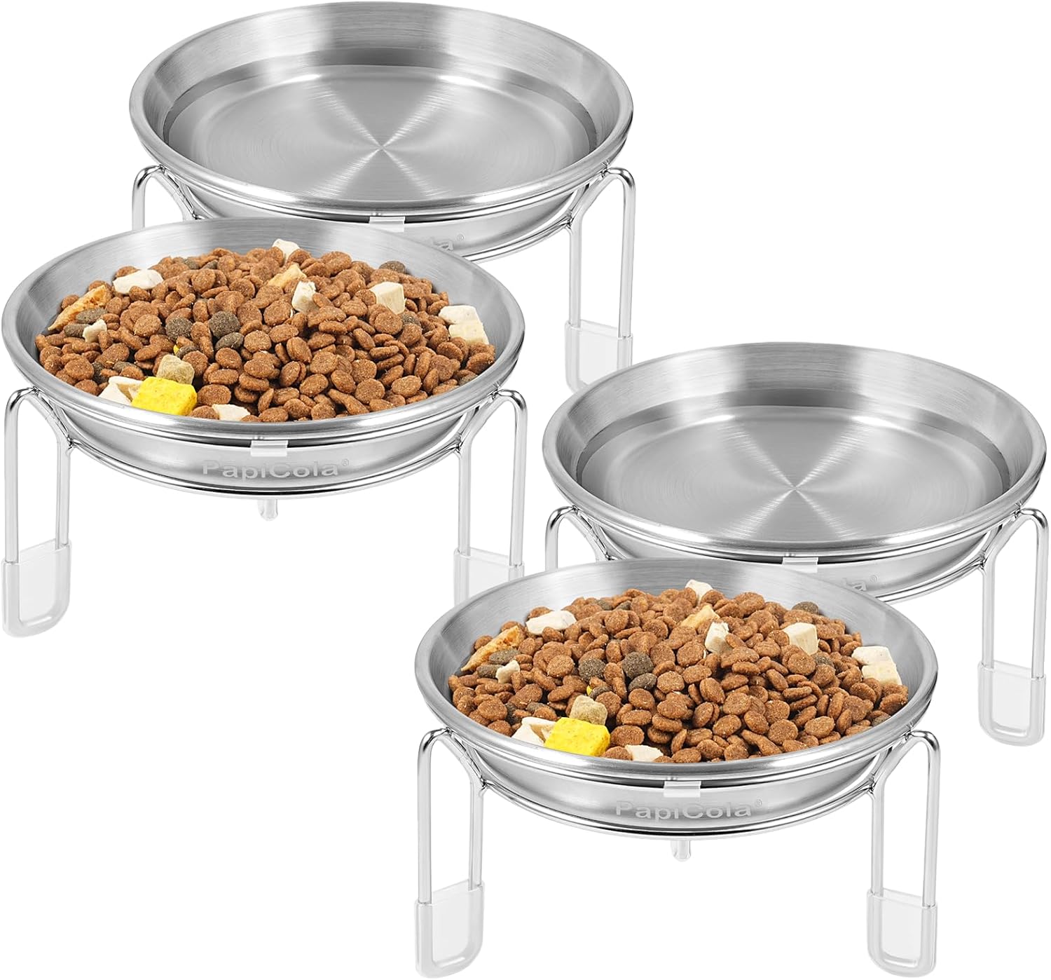 Elevated cat Bowl, 6.3" Wide Raised Stainless Steel Cat Food and Water Dishes, Small Dog Bowl, Whisker Friendly, Anti-Vomiting, Neck Stress-Free, Ideal Raised Pet Bowls for Muti Pets Home 4PC