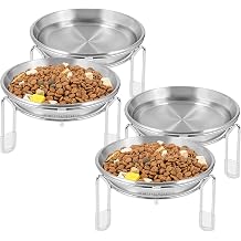 Elevated cat Bowl, 6.3" Wide Raised Stainless Steel Cat Food and Water Dishes, Small Dog Bowl, Whisker Friendly, Anti-Vomiting, Neck Stress-Free, Ideal Raised Pet Bowls for Muti Pets Home 4PC
