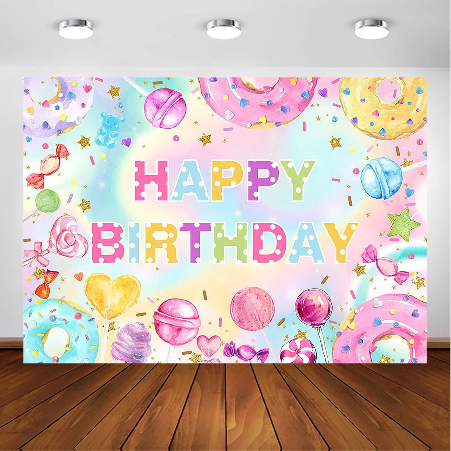 Avezano Donut Birthday Backdrop for Girls Sweet Candy Happy Birthday Party Banner Photography Background Sweet Donut Grow Up Bday Cake Table Photoshoot (7x5ft)
