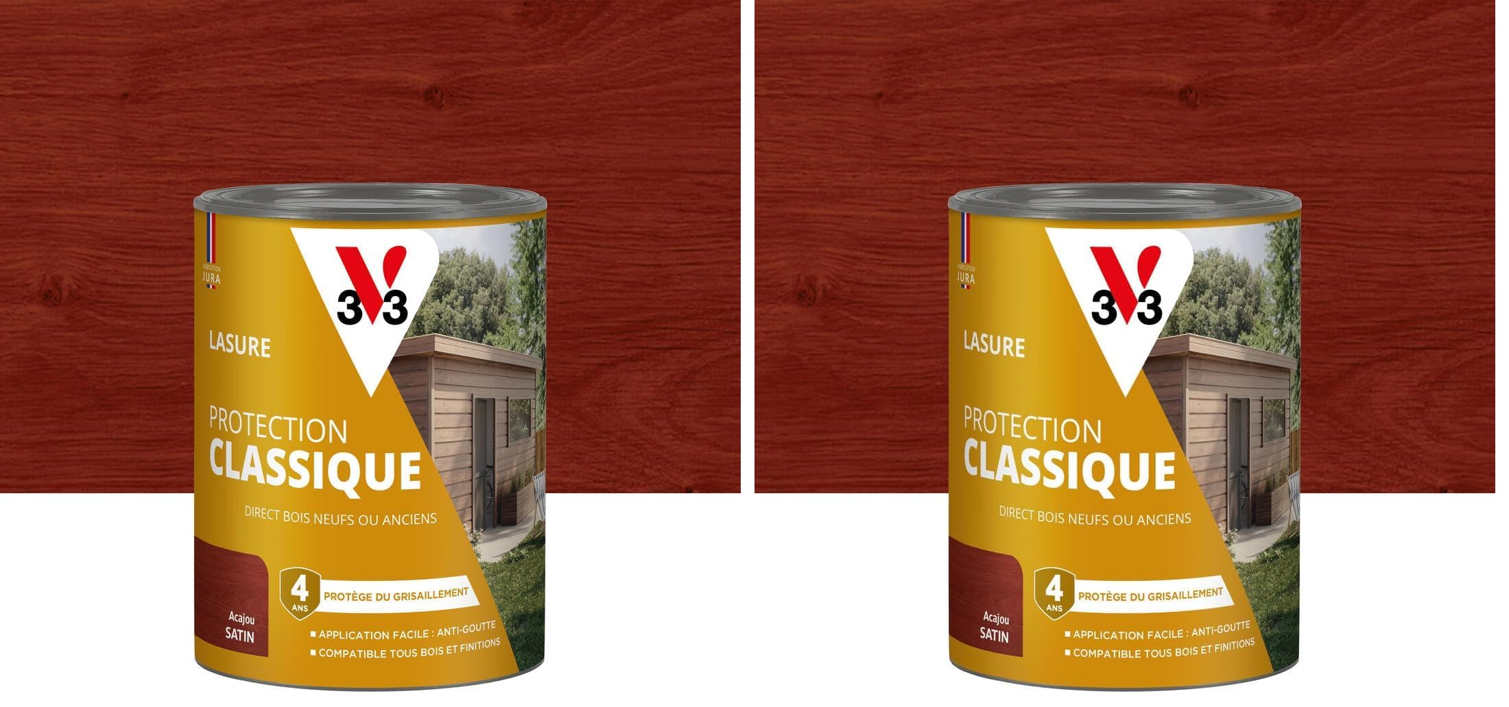 Lasure bois extérieur V33 acajou protection 4 ans lot de 2 flacons 0.75L