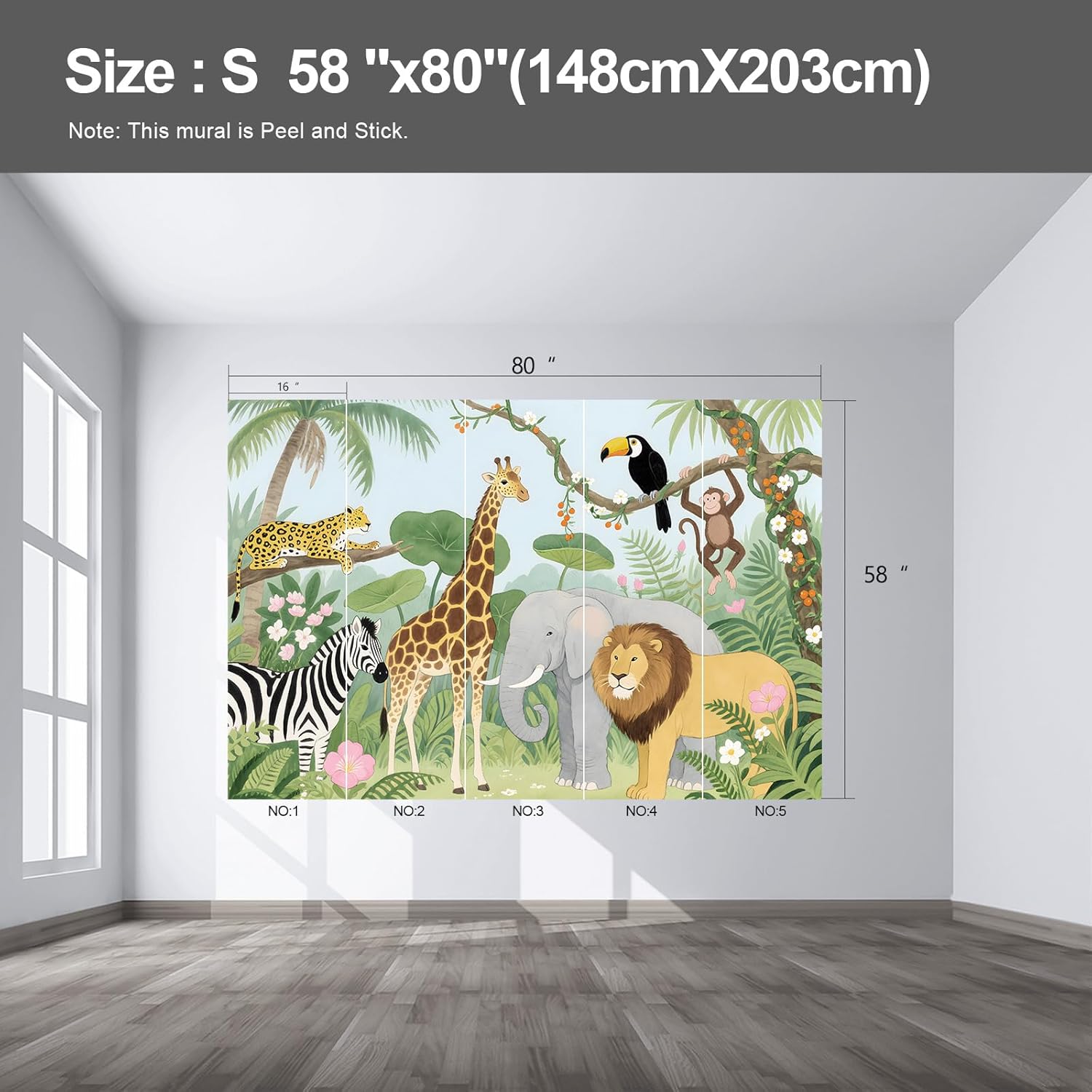 Animals wall murals Peel and Stick Nursery Wallpaper for Bedroom Living Room - 58"x80"