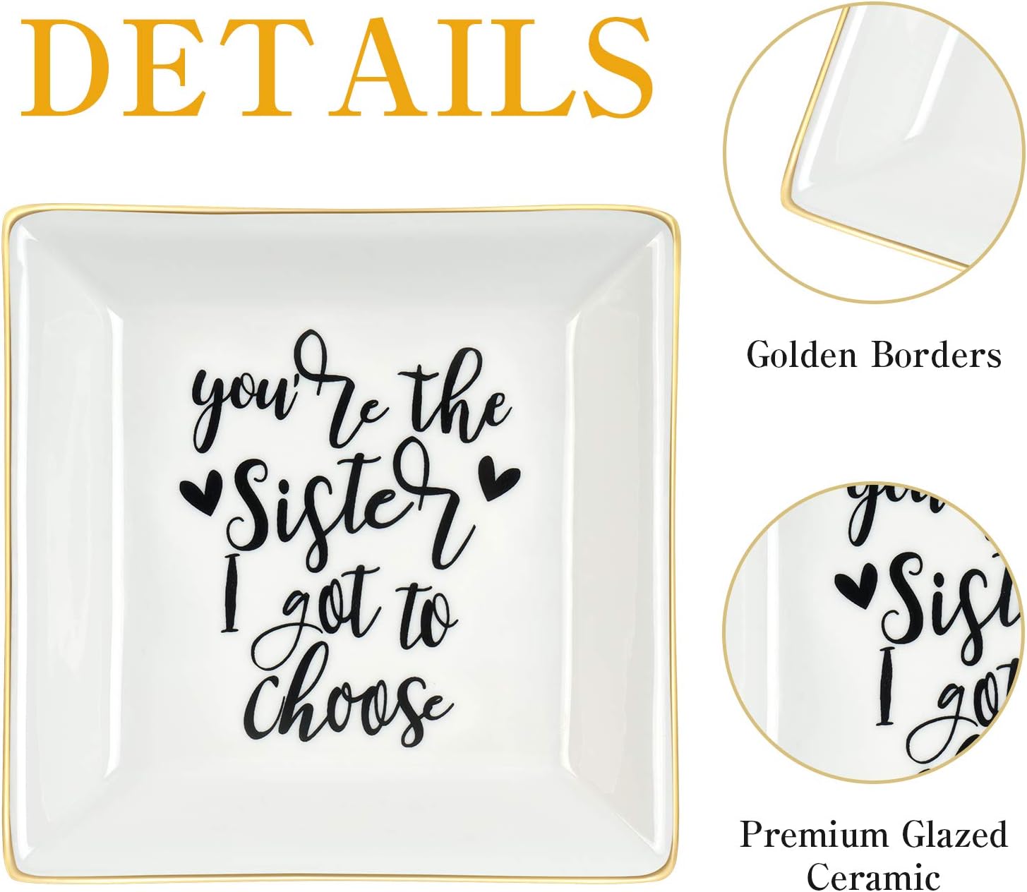Homlouue Best Sister Gifts for Women, Ceramic Ring Dish You Are the Sister I Got to Choose Trinket Dish Jewelry Tray, Friend Gift for Women Sister Friends Soul Sister Bestie BFF Her