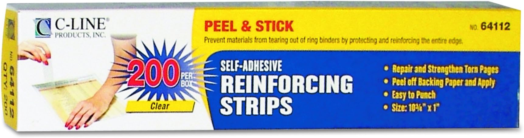 Self-Adhesive Page Reinforcing Strips, 10-3/4" x 1", Box of 200 (64112)