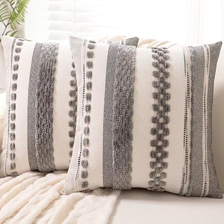 Boho Throw Pillow Covers 18x18 Set of 2 Farmhouse Decorative